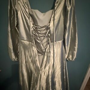 Elegant Silver Satin Dress with Lace-Up Detail